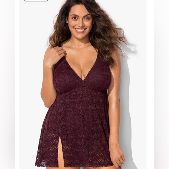 NWOT crochet lace overlay swimsuit pink Size 18 swimsuits for all - Picture 4 of 5